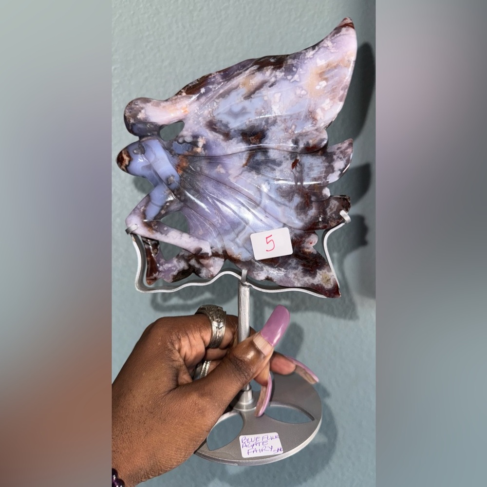 Blue Flower Agate Fairy and Custom Stand - BLUEFLWRAGTFRY-001 - Picture 4 of 14
